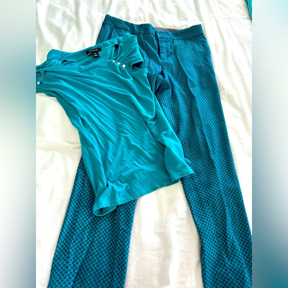 Banana Republic pants, White House Black Market top, gorgeous teal